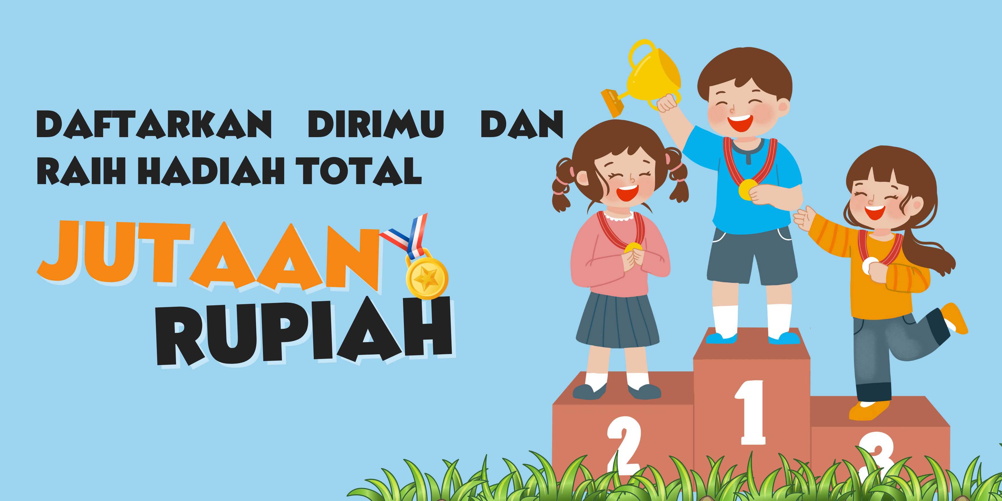 Banner Promosi Kids Run Modern Oranye dan Biru